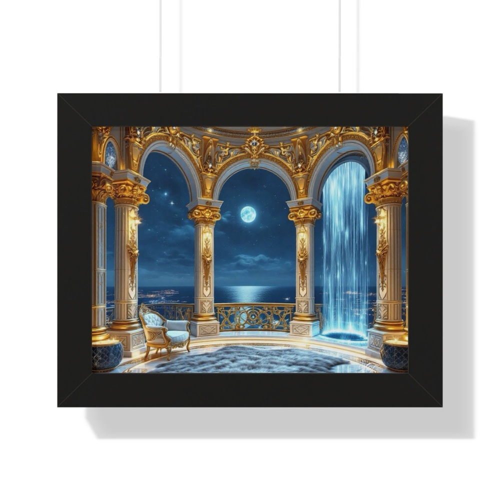 Moonlit Canvas Waterfall Room Framed Poster
